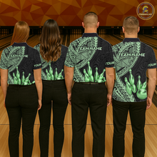 Load image into Gallery viewer, Black and Green Tribal Pattern Bowling Jersey for Men Bowling Uniform Bowling Team Shirts HNT225