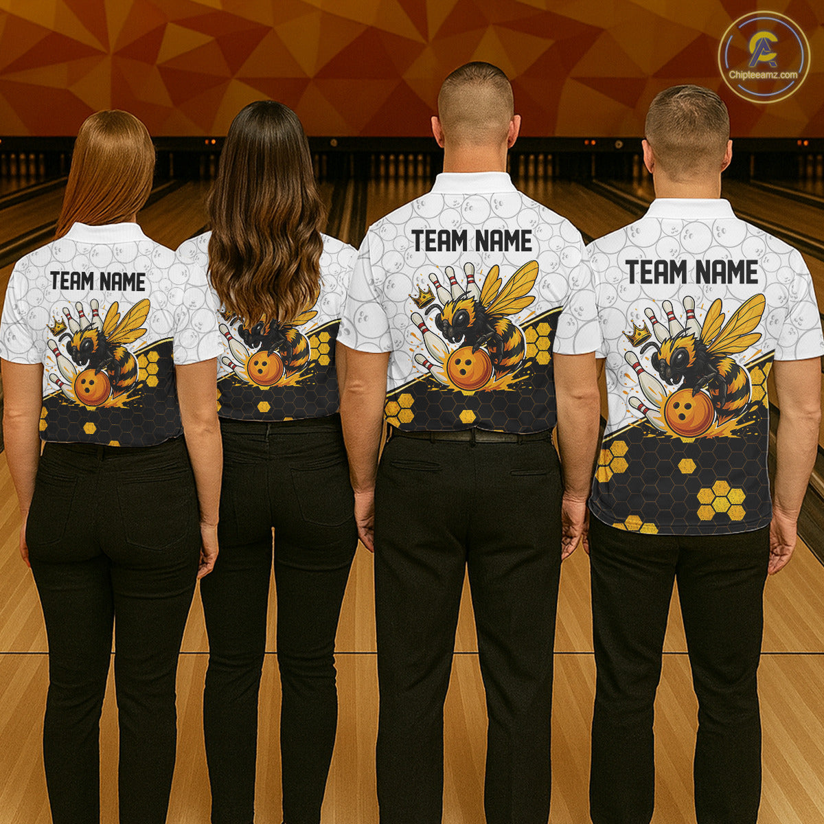 Black and White Camo Bowling Yellow Honey Bee Bowling shirts for Women Custom Team bowling jersey NQS11249