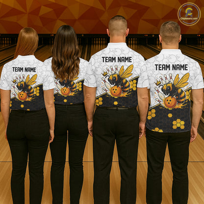 Black and White Camo Bowling Yellow Honey Bee Bowling shirts for Women Custom Team bowling jersey NQS11249