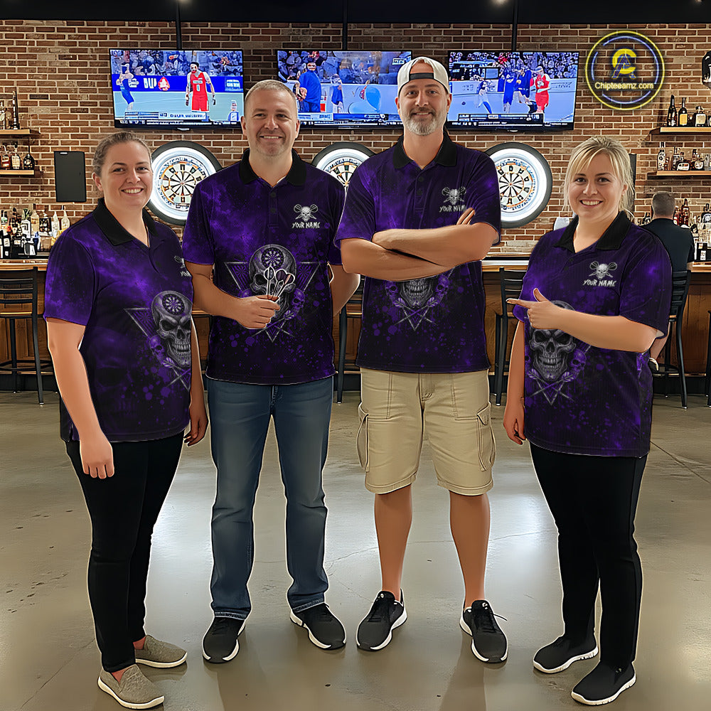 Custom Purple Splatter Multi-Skull Men Darts Arrow Polo League Shirts Dart Team Jerseys NYN2202
