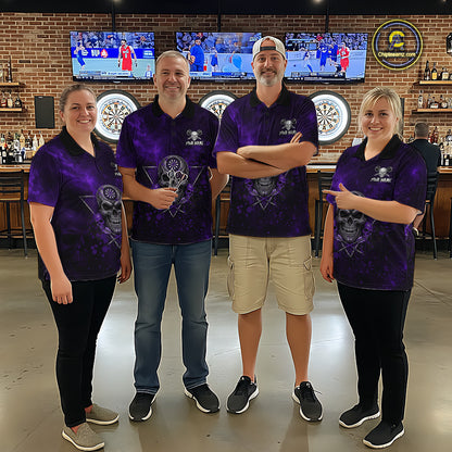 Custom Purple Splatter Multi-Skull Men Darts Arrow Polo League Shirts Dart Team Jerseys NYN2202