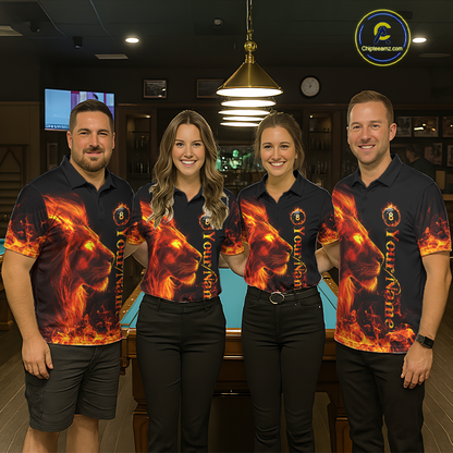 Custom Flame Lion 8 Ball Billiard Shirts for Men Billiard Team Shirts Billiard League Polo & 1/4 Zip NNT96