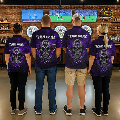 Custom Purple Splatter Multi-Skull Men Darts Arrow Polo League Shirts Dart Team Jerseys NYN2202