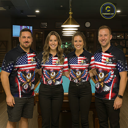 Grunge US Flag Eagle 8 Ball & 9 Ball Billiard Pool Shirt For Men Custom Patriotic Billiard Appeal NYN2762