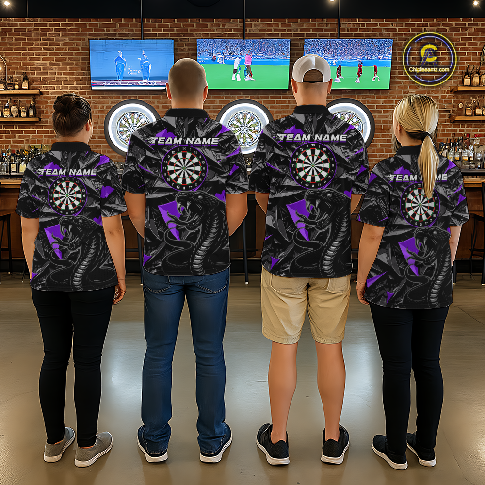 Purple Custom Cobra Snake Dart Shirts for Women Dart Team Jersey Dartboard Gifts Polo & 1/4 Zip NNT162