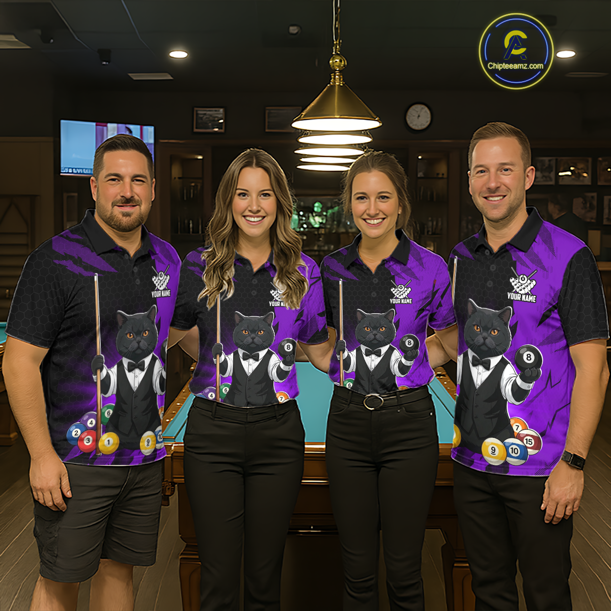 Custom Black Cat 8 Ball Pool Shirts Purple Billiard Shirt for Women Billiard Team Jersey Billiard Gift NNT181