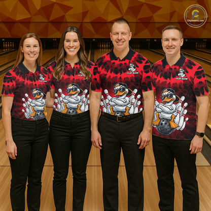 Custom Red Funny Duck Bowling Jersey for Women Bowling Uniform Polo & 1/4 Zip Bowling Team Shirts HNT238