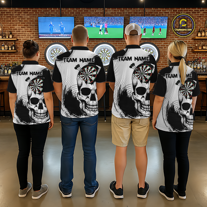 Personalized Skull Dart Shirts for Women Custom Black & White Dart Jersey Polo & Quarter-Zip Dartboard Shirt DHT24