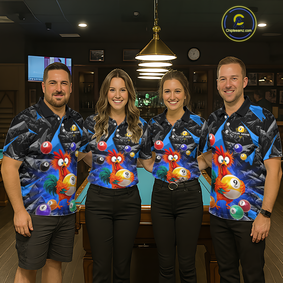 Custom Funny Blue Chicken 9 Ball Pool Billiard Shirt for Women Polo & 1/4 Zip, Billiard Team Jerseys NNT157