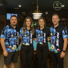 Load image into Gallery viewer, Custom Blue Flame Skull 9 Ball Pool Billiard Shirt for Women Polo &amp; 1/4 Zip, Billiard Team Jerseys NNT1159