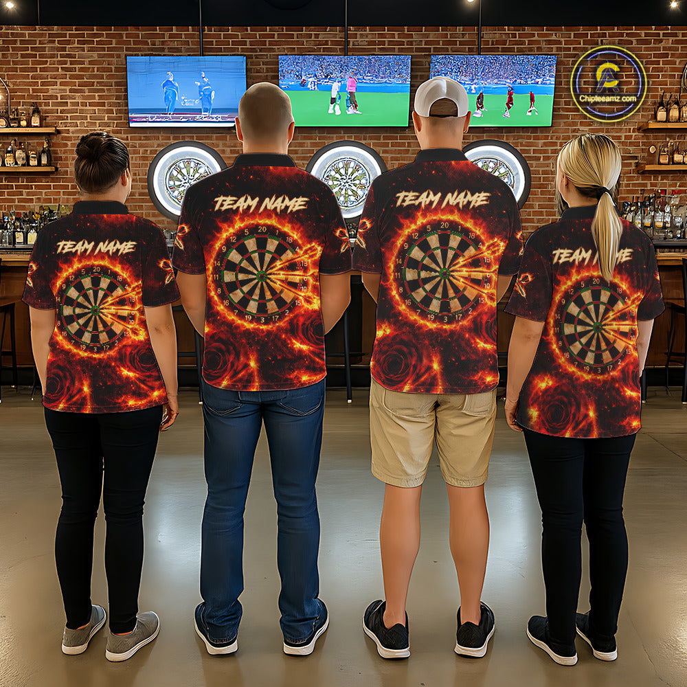 Red Flaming Roses Dartboard & Arrow Custom Men Darts Quarter-Zip Shirts Fire Flame Dart Jerseys NYN2264