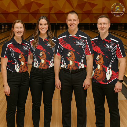 Custom Red Funny Horse Bowling Tournament Jersey for Women Bowling Team Shirts Polo & 1/4 Zip HNT180
