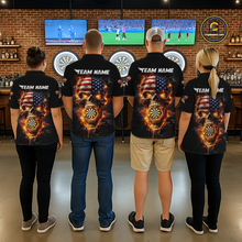 Load image into Gallery viewer, Personalized US Flag Skull Fire Flame Dartboard Men Darts Polo Shirt Custom Darts Team Jersey NYN2585