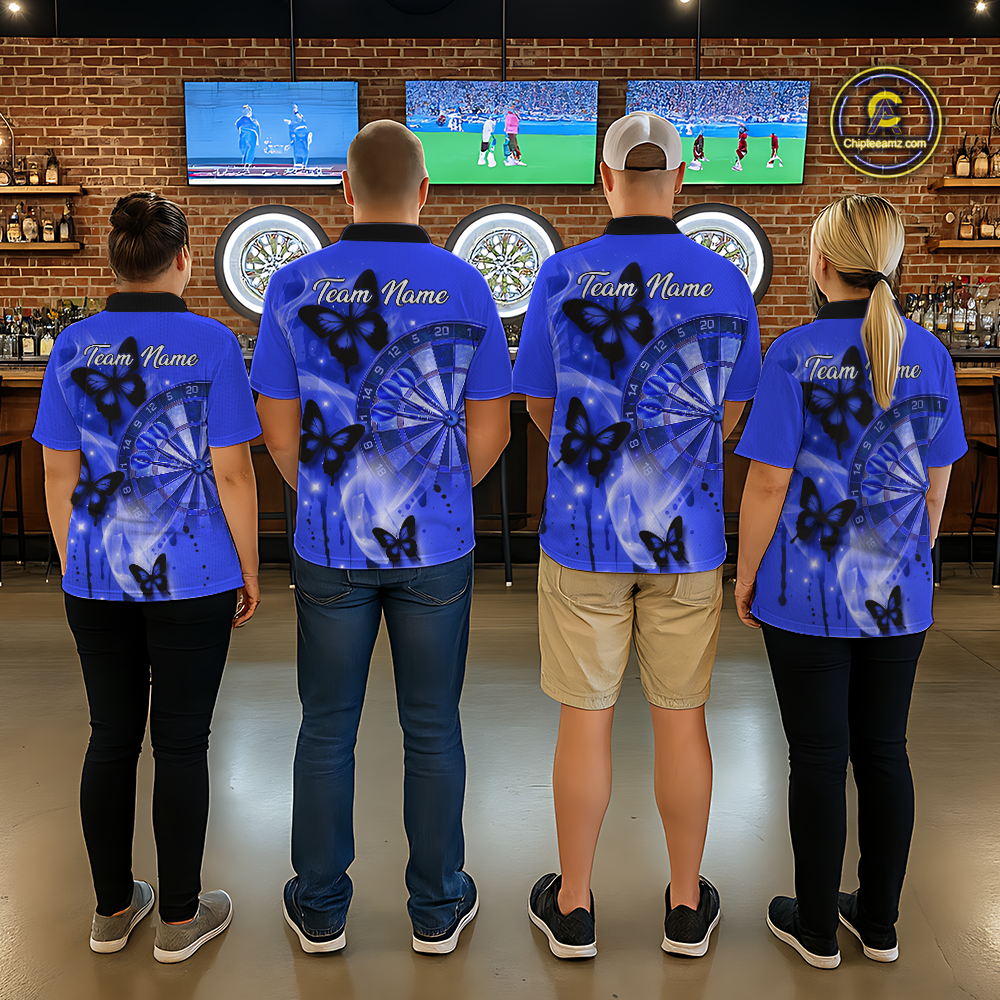 Custom Blue Galaxy Butterflies Darts Shirt for Men Darts Team Jerseys Dartboard Shirt NNT261
