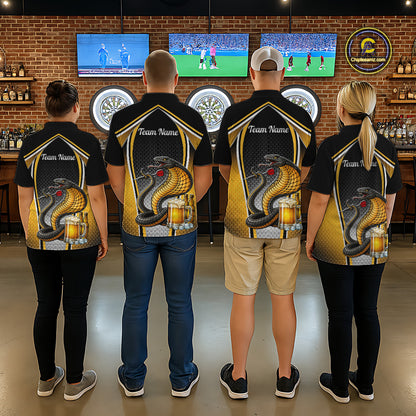 Funny Cobra Cheer Beers Polo & 1/4-Zip Shirt Custom Black & Yellow Cobra Women Best Dart Team Shirts NYN2897