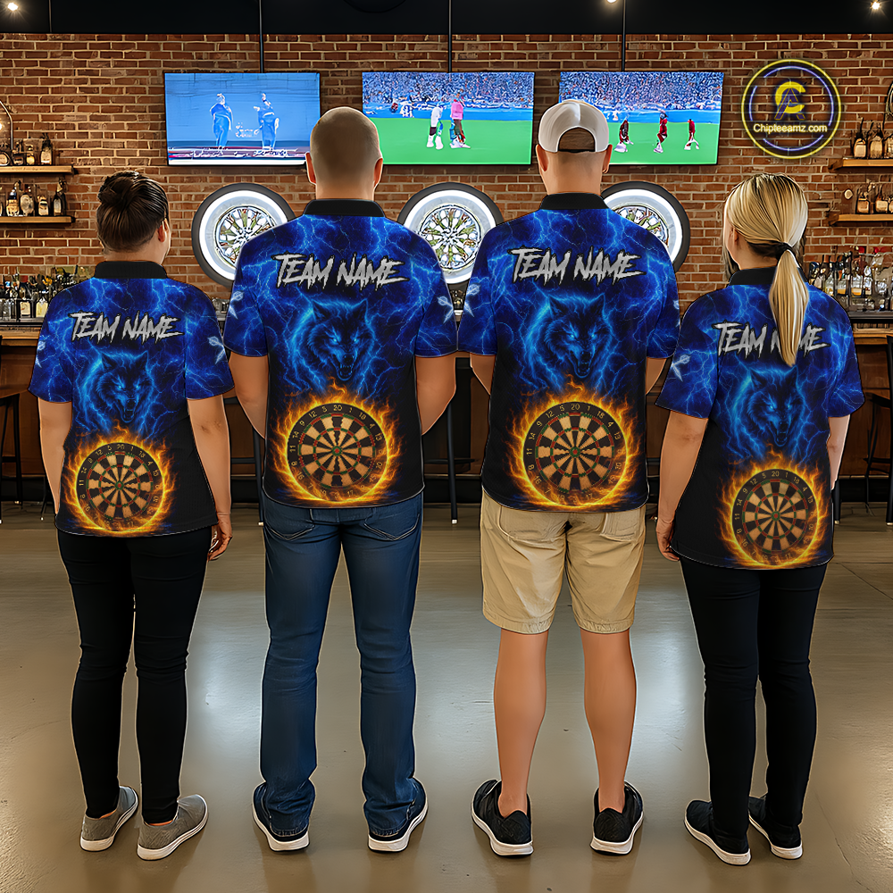 Custom Blue Wolf Flame Darts Shirt for Women Darts Team Jerseys Dartboard Shirt Dart League NNT267