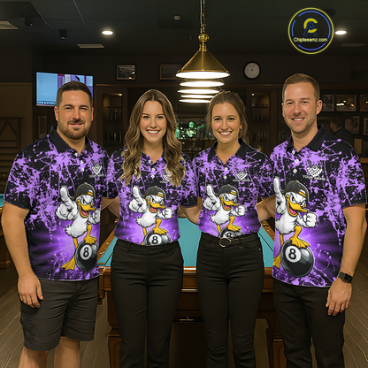 Custom Purple Funny Duck Billiard Shirt for Men Billiard Team Jersey League 8 Ball Pool Shirts NNT171