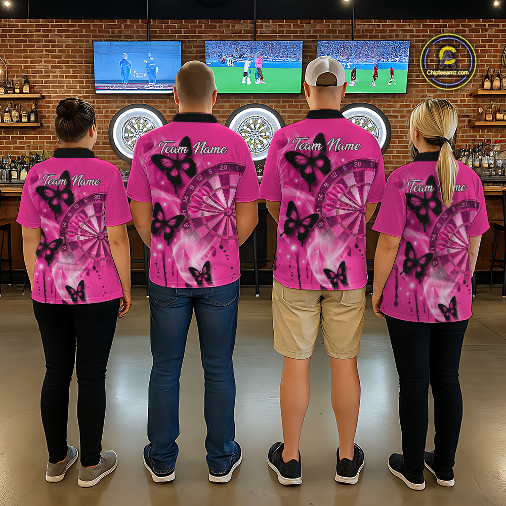 Custom Pink Galaxy Butterflies Darts Shirt for Men Darts Team Jerseys Dartboard Shirt NNT261