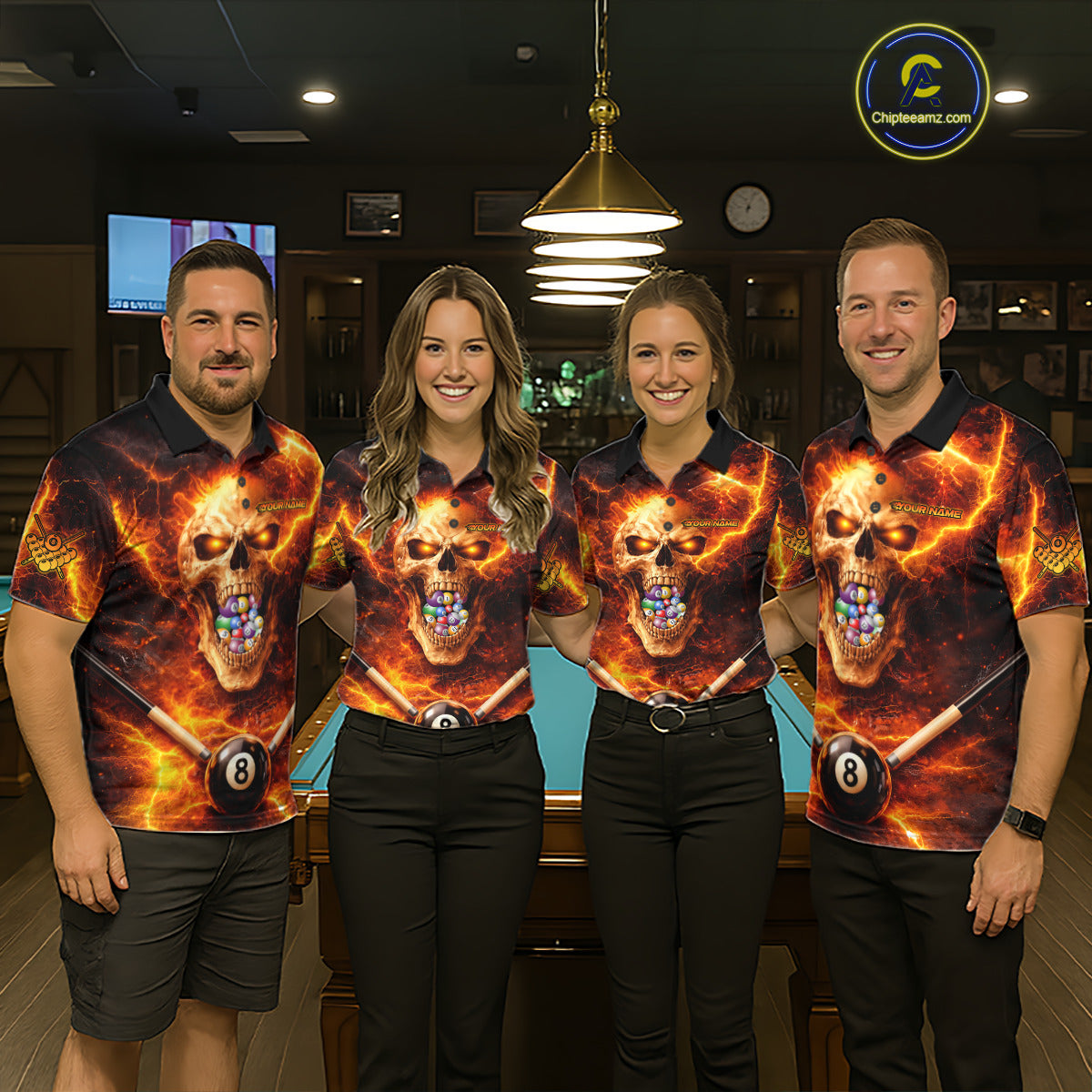 Thunder Red Skull Billiard 8 Ball & Sticks Billiard Shirt For Women Personalized Billiard Ball Shirts NYN2655
