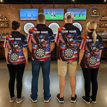 Custom US Flag Funny Eagle Dartboard Darts Women Polo & 1/4-Zip Shirts Patriotic Dart Team Jerseys NYN2805