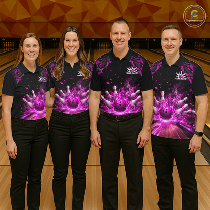 Custom Pink Flame Bowling Team Shirt for Women Polo & 1/4-Zip Bowling Jersey Bowling League Uniform QZT866