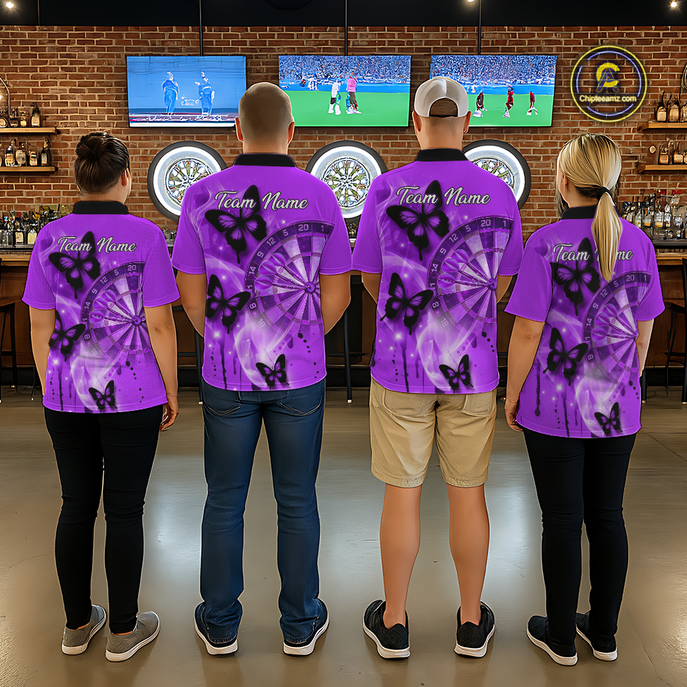 Custom Purple Galaxy Butterflies Darts Shirt for Women Darts Team Jerseys Dartboard Shirt NNT261