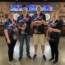 Load image into Gallery viewer, Personalized American Flag Splatter Eagle Dart Shirts For Men Patriotic Dart Polo &amp; 1/4-Zip Jersey NYN2777