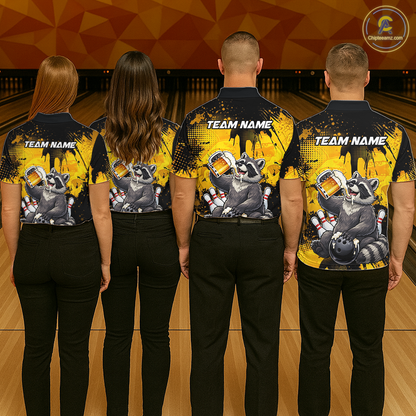 Custom Beer Raccoon Bowling Jersey for Women Bowling Polo & 1/4 Zip Bowling Team Shirts HNT270