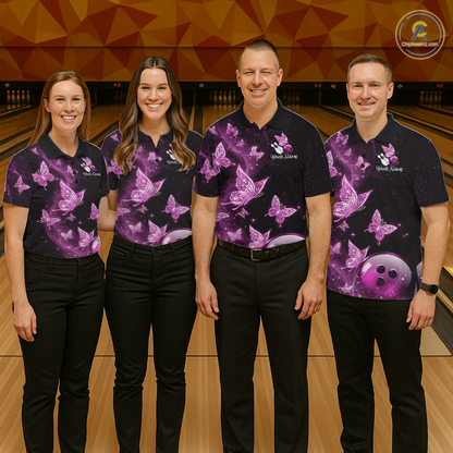 Custom Pink Galaxy Butterflies Bowling Shirt for Men Butterfly Bowling Team Jersey Bowling League HNT277