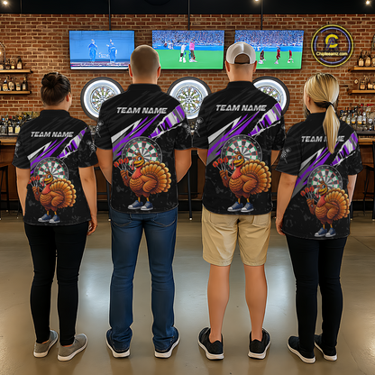 Purple Funny Turkey Chicken Darts Shirt for Men Darts Team Jerseys Polo & 1/4 Zip Dart League NNT130