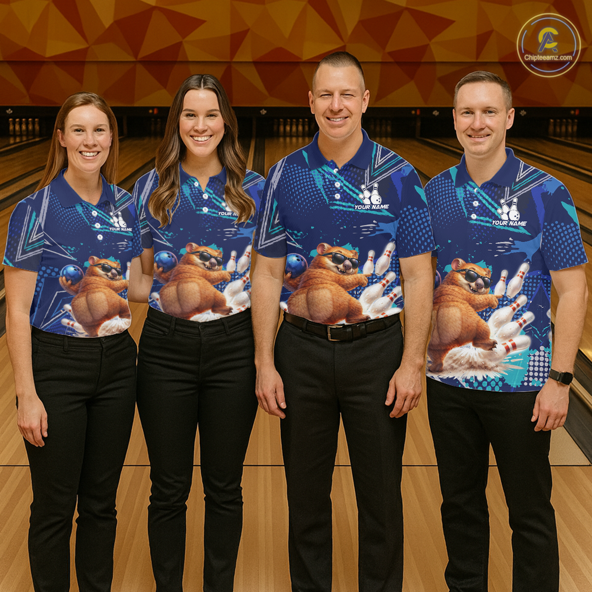 Custom Funny Wombat Bowling Team Shirt Navy Bowling Jersey for Men Bowling Performance QZT924
