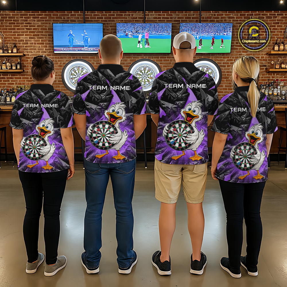 Custom Purple Duck Funny Dart Shirt Dart Team Jersey for Men Dartboard Polo & 1/4Zip NNT167