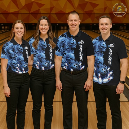 Custom Flame Skull Bowling Jerseys for Men Bowling League Polo & 1/4 Zip Bowling Team Shirts HNT203