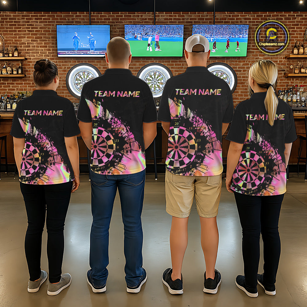 Pink Holographic Dartboard Grunge Darts Polo Shirts For Men Custom Name For Darters NYN2705