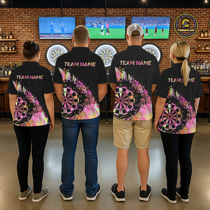 Pink Holographic Dartboard Grunge Darts Polo Shirts For Men Custom Name For Darters NYN2705