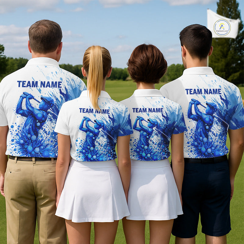 Golf Polo Shirts, Womens Golf Polo Shirts Blue Painting Golfer Custom Name Team Golf Shirt, Golf Gifts NHN0090