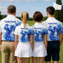 Load image into Gallery viewer, Golf Polo Shirts, Womens Golf Polo Shirts Blue Painting Golfer Custom Name Team Golf Shirt, Golf Gifts NHN0090