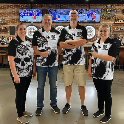 Personalized Skull Dart Shirts for Women Custom Black & White Dart Jersey Polo & Quarter-Zip Dartboard Shirt DHT24