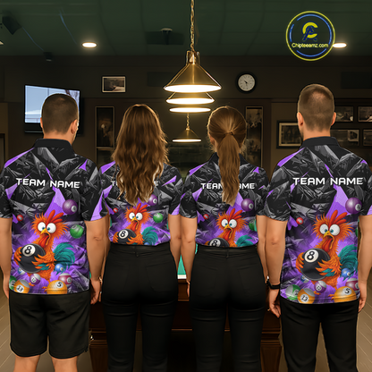 Custom Funny Purple Chicken 8 Ball Pool Billiard Shirt for Men Polo & 1/4 Zip, Billiard Team Jerseys NNT148
