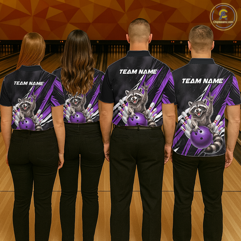 Custom Purple Raccoon Bowling Jersey for Women Bowling Team Shirts Bowling Polo & 1/4 Zip HNT254
