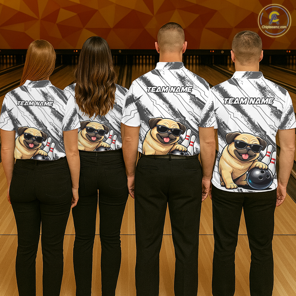 Funny Pug Dog Bowling Team Shirt for Women Custom Bowling Jersey Polo & 1/4-Zip Bowling Unisex QZT984