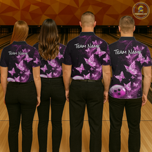 Load image into Gallery viewer, Custom Pink Galaxy Butterflies Bowling Shirt for Men Butterfly Bowling Team Jersey Bowling League HNT277