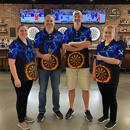 Custom Blue Wolf Flame Darts Shirt for Women Darts Team Jerseys Dartboard Shirt Dart League NNT267