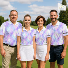 Load image into Gallery viewer, Violet And Blue Square Pattern Mens Golf Polo Shirt Custom Name Golf Tops For Men NHN0203