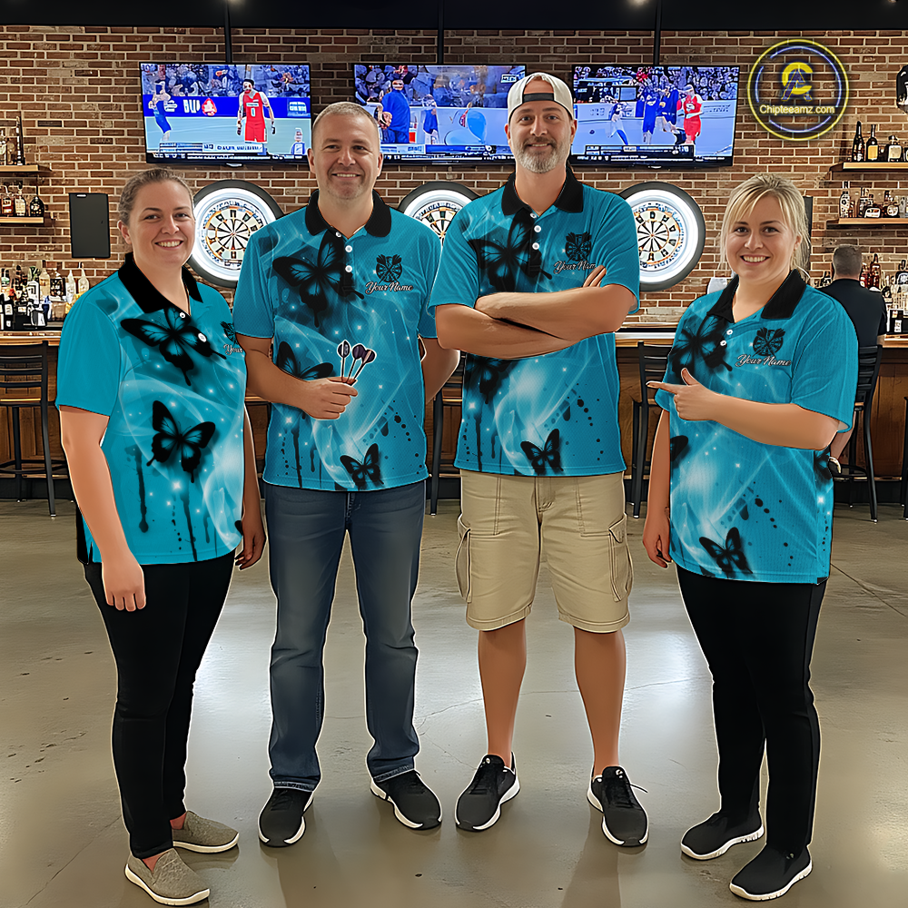 Custom Turquoise Galaxy Butterflies Darts Shirt for Women Darts Team Jerseys Dartboard Shirt NNT261