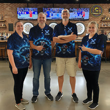 Load image into Gallery viewer, Blue Dartboard &amp; Arrow Fire Flame Pirate Dart Polo Shirts For Women Custom Dart Team Jerseys NYN2726