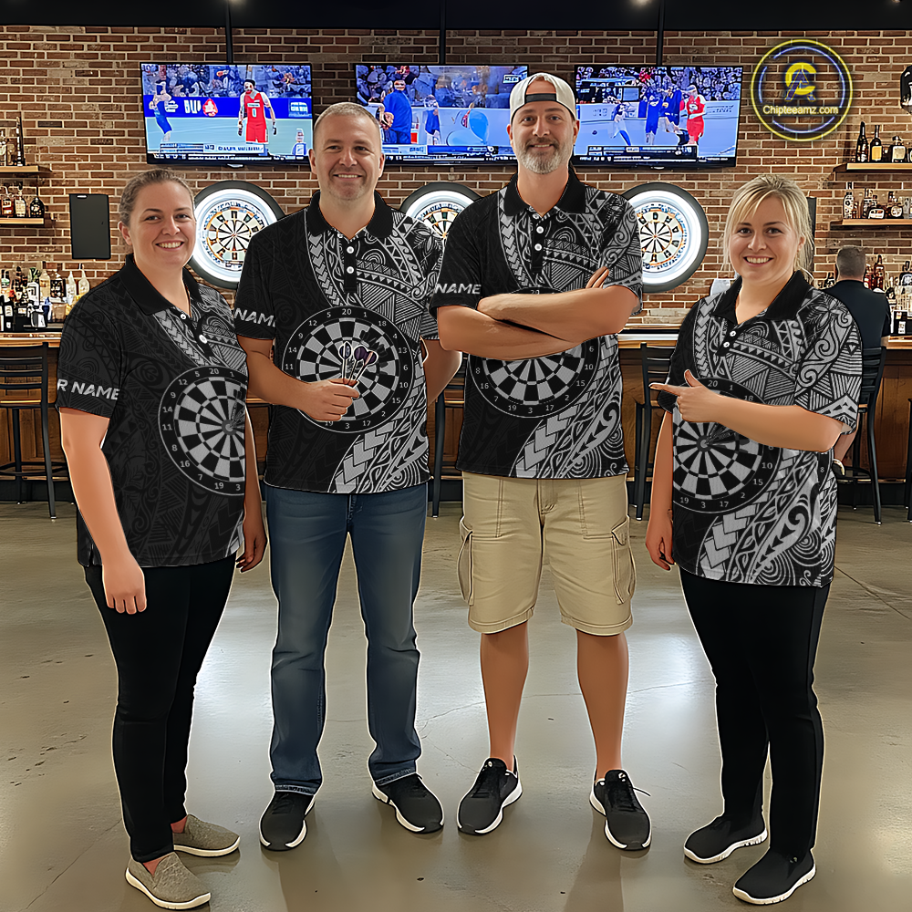 Custom White Tribal Dart Shirts for Men Dart Team Jersey Dartboard Gifts Polo & 1/4 Zip NNT163