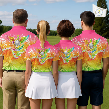 Womens Golf Polo Shirt Colorful Music Angel Wing Golf Ball Custom Golf Top For Team, Golfer Gift NHN0130