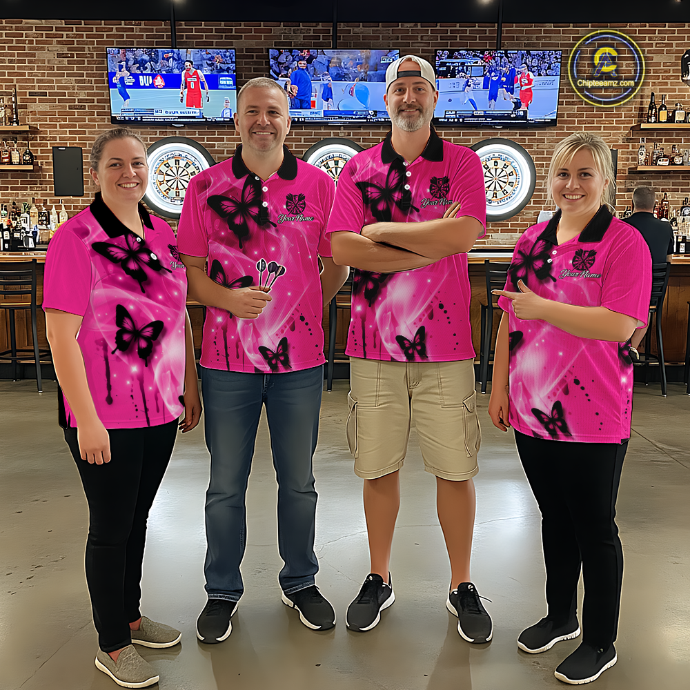Custom Pink Galaxy Butterflies Darts Shirt for Men Darts Team Jerseys Dartboard Shirt NNT261