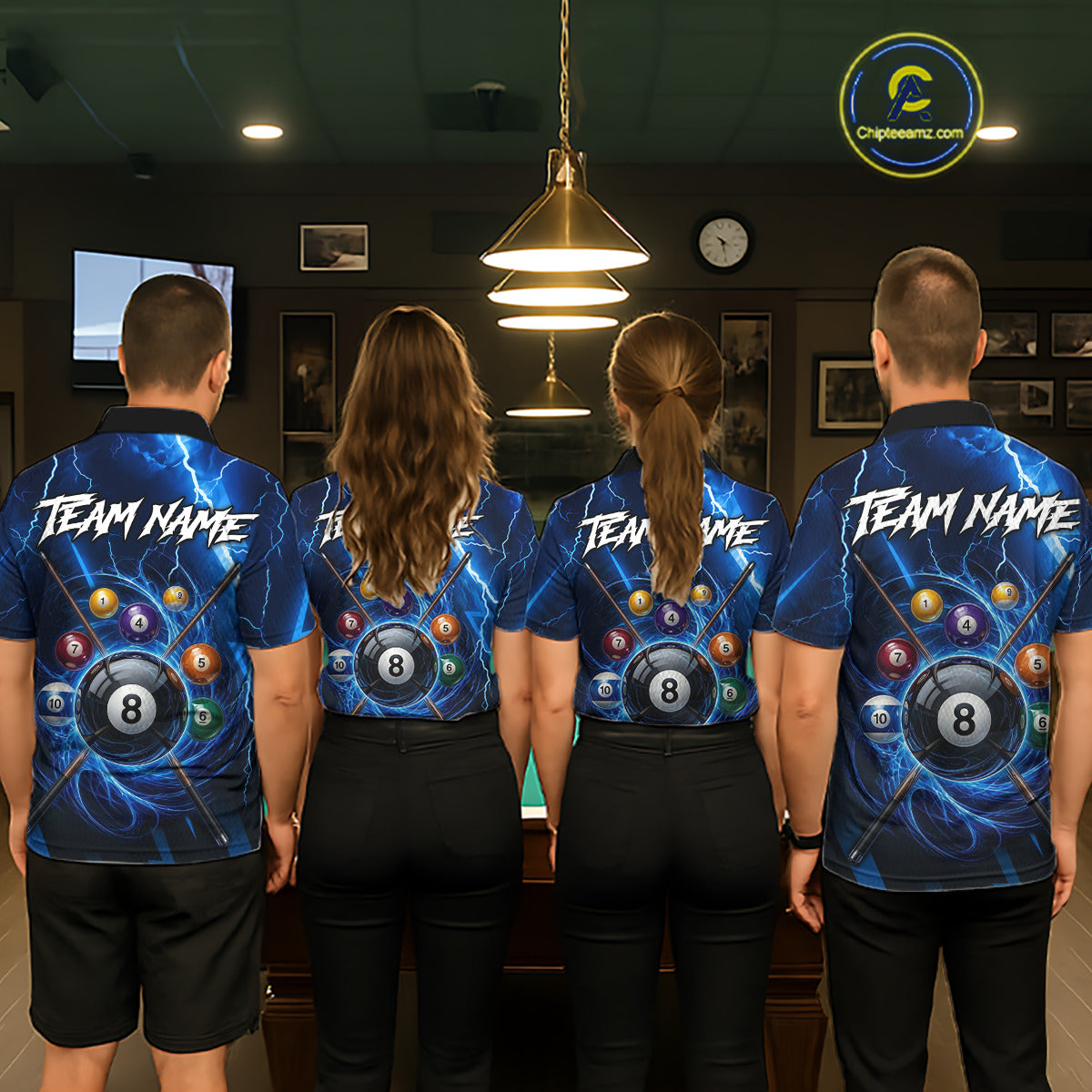 Thunder Lightning Billiard Ball Shirt For Women Custom Blue Flames 8 Ball Billiard Pool Jersey NYN3133